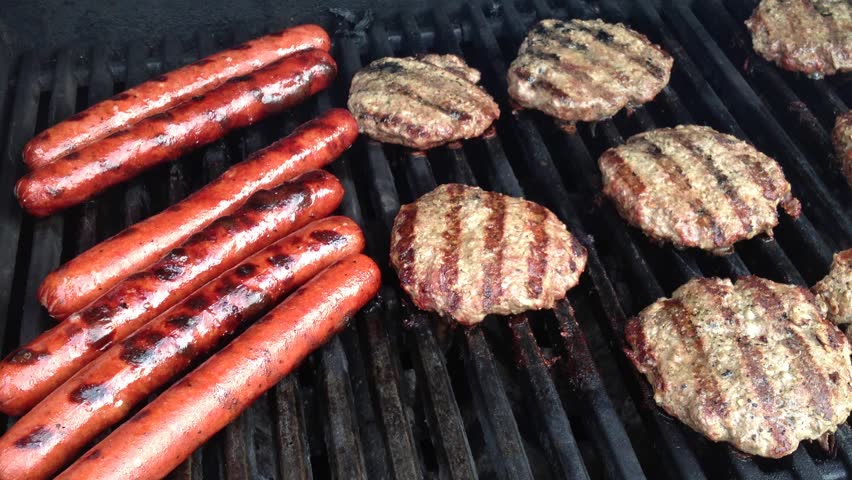 grilling hot dogs and hamburgers