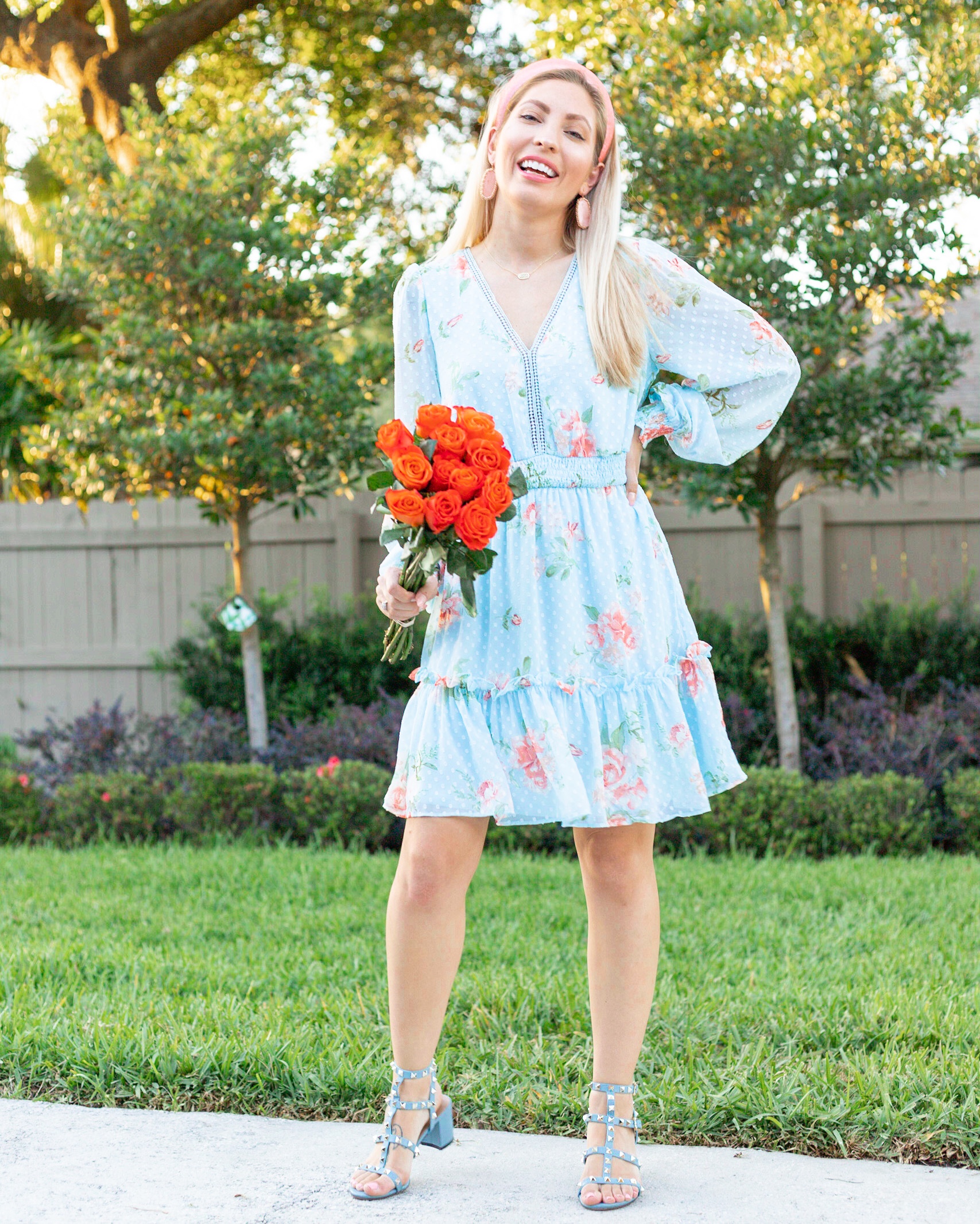 BLUE AND CORAL FLORAL DRESS