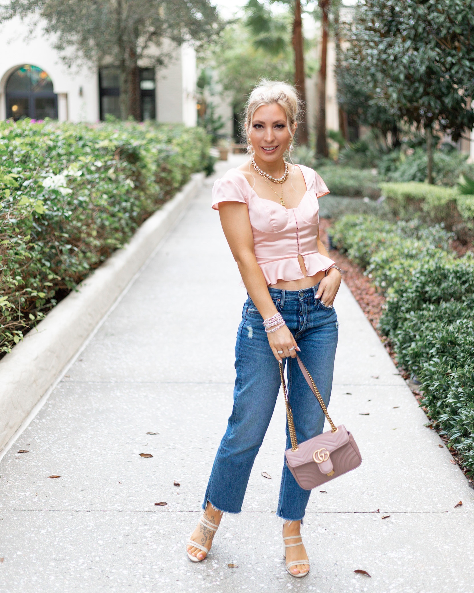 PINK SATIN TOP AND BOYFRIEND JEANS